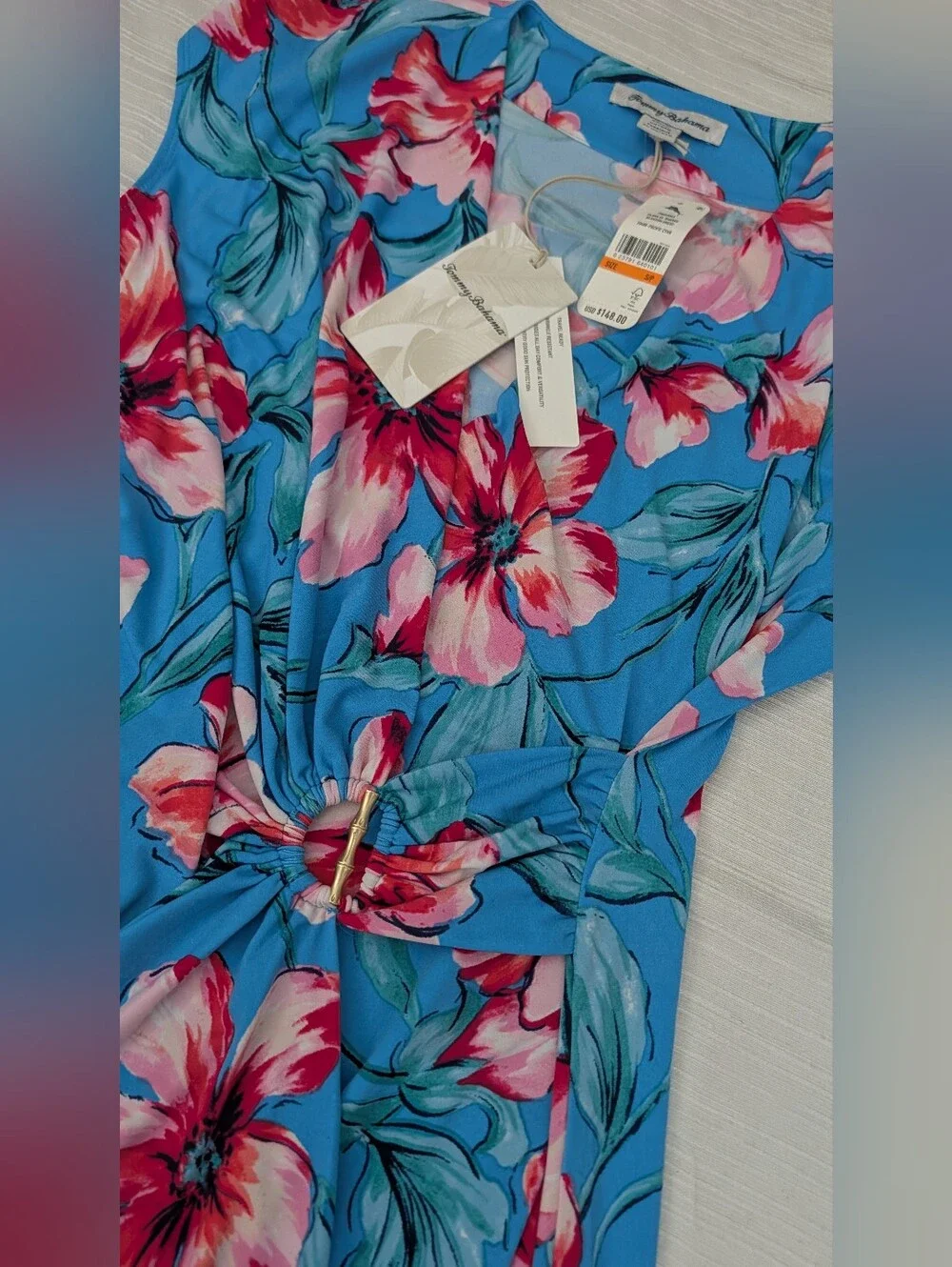 NWT Tommy Bahama Clara St Barts Blue Floral Faux Wrap-Front  Dress Sz SP.